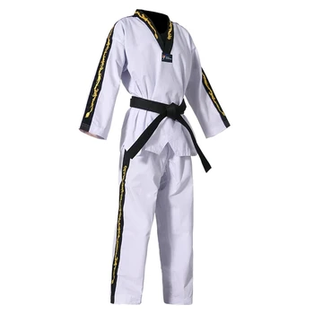 WT Onaylı Beyaz Taekwondo Öğrenci Dobok Yetişkin Çocuklar Eğitim Takım Elbise Üniforma Gi İşlemeli Ejderha Desen