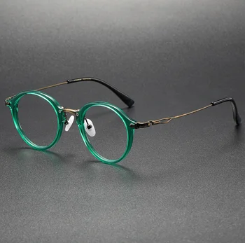 Ultralight Reçete Miyopi Gözlük Yuvarlak Çerçeve Saf Titanyum Asetat Erkekler Optik Gözlük Anti Radyasyon Gözlük Kadınlar için
