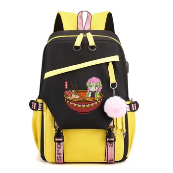 İblis avcısı Anime Hip Hop Sırt Çantaları Kanroji Mitsuri okul çantası Öğrenci 2023 Vintage Moda keten çantalar Kimetsu Hiçbir Yaiba