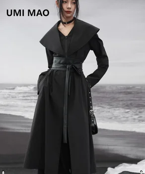 UMİ MAO Çin Tarzı Pelerin Rüzgarlık Sonbahar Kadın 2023 Yeni Minimalist Sahte İki Gevşek Uzun Palto Kadın Trençkot Femme