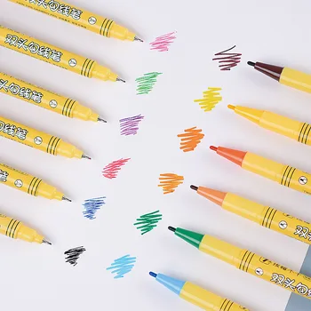 Jınwannıan Trompet Çift başlı Çizgi Kalem Su bazlı Kalem çocuk işaretleyici kalem Öğrenci Boyama Zamanlı Kalem Seti Renkli Kalem