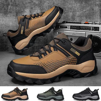 2023 Erkek yürüyüş botları Büyük Boy Deri Açık Ayakkabı Adam İçin Kaymaz Trail Trekking Sneakers Erkekler Rahat Yeni Gelenler