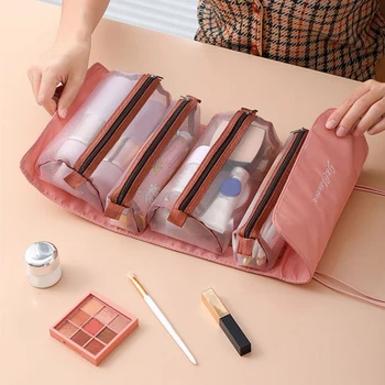 4 in 1 Kozmetik Çantası Ayrılabilir Kozmetik makyaj çantası Taşınabilir Büyük Kapasiteli Çıkarılabilir Kozmetik Çantası Kadın Seyahat Organizatör