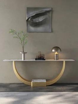 Italyan ışık lüks giriş masası, modern minimalist, high-end koridor masa, paslanmaz çelik giriş masası