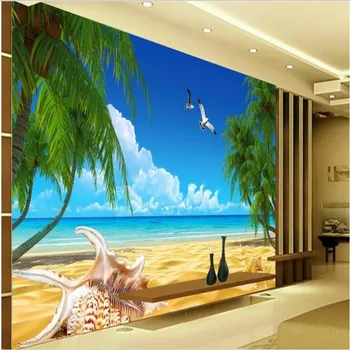 wellyu Özel büyük fresk deniz manzaralı kabuklu hindistan cevizi TV zemin dokunmamış duvar kağıdı papel de parede para quarto