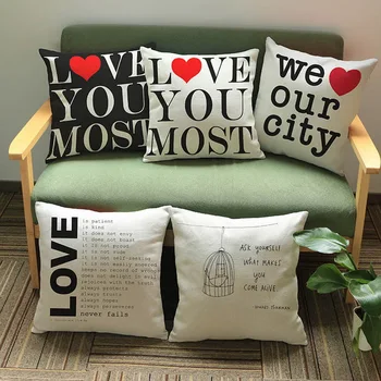 Italya Yeni aşk mektubu keten yastık kılıfı ev dışkı sandalye minderleri pamuk yastık örtüsü 18x18in fronha de travesseiro Ücretsiz kargo