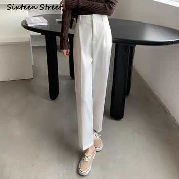 Rahat Yüksek Bel Takım Elbise Pantolon Kadın Kore moda Giyim Düz Pantolon Gevşek Dokuz Pantolon Vintage Streetwear Estetik 2022