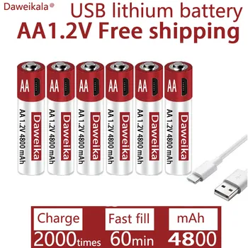 AA USB Şarj 1.2 V AA 4800mAH Şarj Edilebilir Lityum Pil için Alarm Tabancası Uzaktan Kumanda Fare Oyuncak Pil + ÜCRETSİZ KARGO