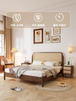 Asma dokuma katı ahşap yatak modern minimalist 1.5 m tek rattan yatak 1.8 m çift İskandinav retro Japon B & B mobilya