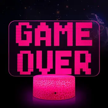 GAMEOVER 3D Gece Lambası 16 Renk Değiştirme Oyun Odası Dekor Masa Illusion Lamba LED Yatak Odası El Feneri Doğum Günü / Noel Günü