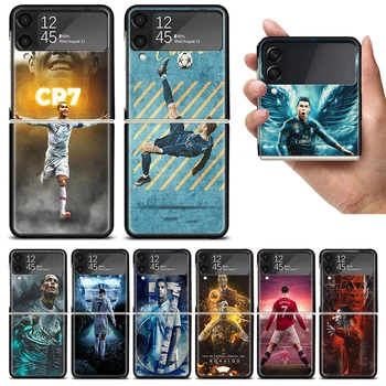 CR7 Süperstar R-Ronaldo Futbol Telefonu Kat samsung kılıfı Galaxy Z Flip 5 4 3 ZFlip4 Z Flip5 5G ZFlip3 Flip4 Flip3 Siyah Kabuk