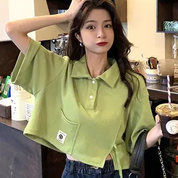 Kırpma Üst Kadın Kırpma T-shirt Kore Tarzı Giysiler Kadın Japon moda T-Shirt Kadın Bayan Giyim kadın Korse Kpop