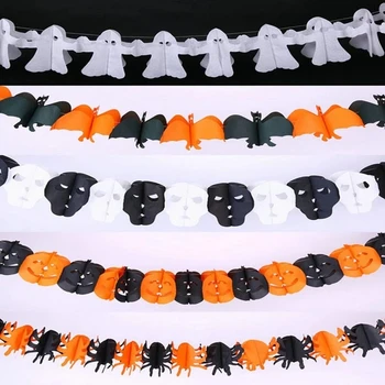 3M Cadılar Bayramı Afiş Kabak Örümcek Hayalet Kafa Korku kağıt çelenk Ev Partisi Dekorasyon İçin Yarasa Kafatası Kağıt Zincir DIY Malzemeleri