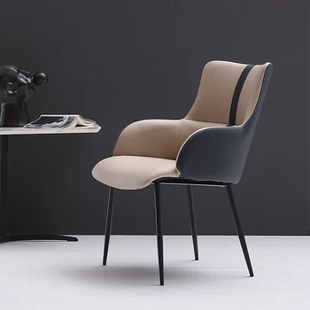 Minimalist orta dikiş çizgili deri yemek sandalyesi, İskandinav İtalyan tasarımcı rahat sandalye, ev sandalyesi