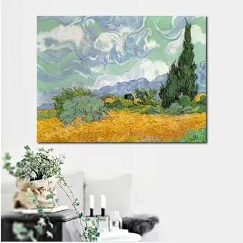 Wheatfield ile Selvi Vincent Van Gogh Resimleri Manzara Sanat Ağaçları Sanat Oturma oda duvar dekoru El Boyalı Kaliteli