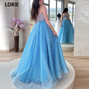 LORIE Glitter Tül balo kıyafetleri Zarif A-line Abiye giyim Halter Askı Sevgiliye Parti Elbise Vestidos De Ocasión Formales