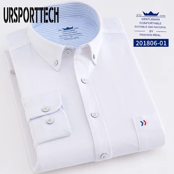URSPORTTECH Beyaz Elbise Gömlek Erkekler Bahar Sonbahar Rahat Ekose Gömlek Erkekler Uzun Kollu Slim Fit Yumuşak Konfor Düğme Aşağı Giysi