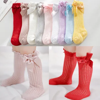Ilkbahar Yaz Bebek Kız Çorap Büyük Yay Örgü Uzun Çorap Yumuşak İnce Nefes Kız Çorap Yenidoğan Bebek Şeyler 0-2 yıl