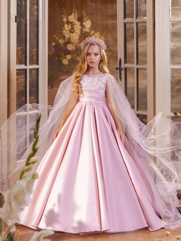 Tül Kabarık Çiçek Elbise Kız Fildişi Dantel Kız Düğün Parti Elbise Sevimli Kız Elbise Çok Zarif Parti İçin