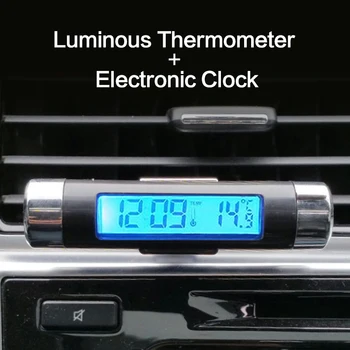 Clip-on dijital mavi arka ışık araba termometresi araba aksesuarları elektronik saat termometre taşınabilir araba dijital zaman saati