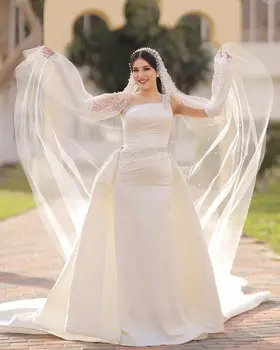 Mütevazı Arapça Basit mermaid Leke Gelinlik Straplez Arapça Kadınlar gelinlikler Robe de mariage