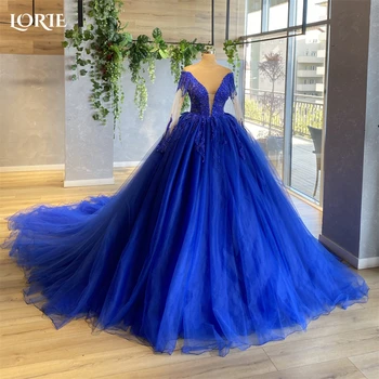 LORIE Koyu Mavi Örgün balo kıyafetleri Glitter Kapalı Omuz Derin V Yaka A-Line Abiye Backless Prenses Gelin Parti Törenlerinde