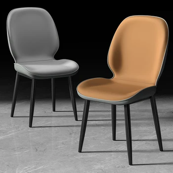 Rahat Metal Ayaklı yemek sandalyeleri Modern Lüks Bej Gri Deri Ergonomik yemek sandalyeleri Salon Yatak Odası Sandalyeleri Mobilya