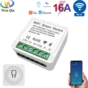 16A 2 Yollu WiFi Akıllı Anahtarı 110V 220V Mini ışık anahtarı Modülü, Tuya APP Denetleyici, zamanlama Kesici, Alexa Google Ev ile çalışmak
