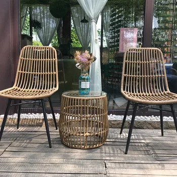 Japon Rattan Açık Sandalyeler İskandinav Eğlence Arkalığı dış mekan mobilyası Demir Balkon Yemek Sandalyesi Tasarımcı dinlenme koltuğu Sandalye