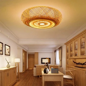Modern bambu ve Rattan el dokuma avizeler çin tarzı oturma odası ışık yemek odası yatak odası LED asılı lamba dekorasyon
