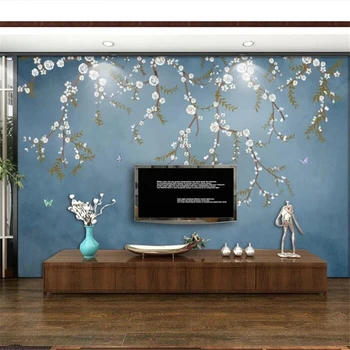 beibehang Özel duvar kağıdı 3d duvar yeni Çin el-boyalı erik çiçeği kalem çiçek kuş duvar dekorasyon boyama 3d duvar kağıdı