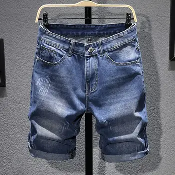 2023 Yaz erkek İnce Kot Şort İş Rahat Moda Gevşek Streç Tüm Maç Kot Erkek High-End Marka kısa pantolon Q346