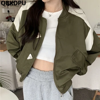 Bahar Rahat Kısa beyzbol ceketleri Bayan İnce Bombacı Palto Kore Streetwear Chaquetas 2023 Yeni Moda Giyim