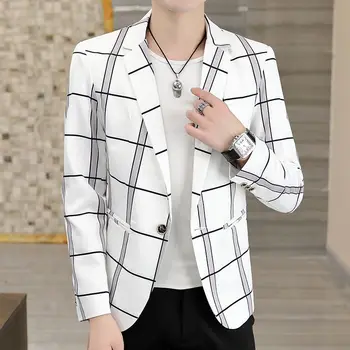 2023 Yeni Ekose İş Casual Blazers Erkekler için Bahar ve Yaz Tek göğüslü Fiber Takım Elbise Ceket Erkek Kore Giyim X43