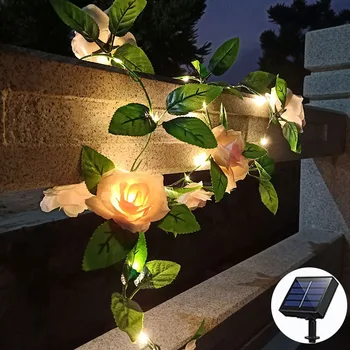 Güneş Sarmaşık yapay Ayçiçeği gül dize ışık Garland peri lamba yeşil yaprak Asma Rattan bahçe partisi yılbaşı dekoru