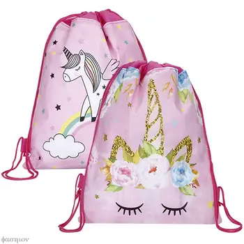 Unicorn İpli Çanta Kızlar İçin Seyahat Depolama Paketi Sevimli Karikatür Okul Sırt Çantaları Çocuk Doğum Günü Partisi İyilik