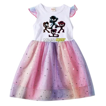 NİNJA KİDZ Elbise Çocuklar Pamuk Kolsuz T Shirt Örgü Elbiseler Toddler Kız Prenses Elbise Çocuk Düğün Parti Vestidos