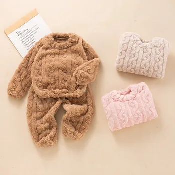 Çocuk Pijama Seti, Ev ve Bebek Ev Giyim, Yeni Stil, Erkek ve Kız Sonbahar ve Kış Kalın ve Sıcak İki parçalı Set