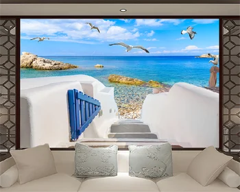 Özel duvar kağıdı Yunanistan Ege Martılar güzel oturma odası TV kanepe arka plan duvar dekorasyon boyama manzara resimleri behang