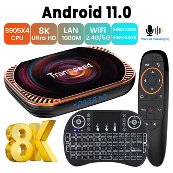 Transpeed Android 11.0 TV Kutusu Ses kontrolü Amlogic S905X4 Çift Wifi BT4. 0 USB3. 0 H. 265 8K 4K 3D Kaliteli Çok Hızlı Kutu