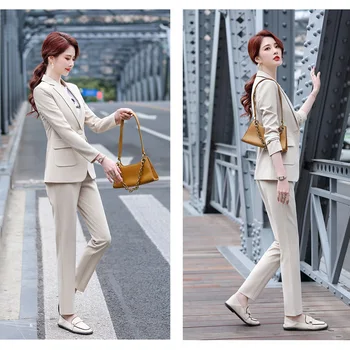 Yüksek Kaliteli Zarif Üniforma Tasarımları Pantolon Sonbahar Kış Profesyonel Iş Blazers Ofis Bayanlar Iş Elbisesi Seti L202