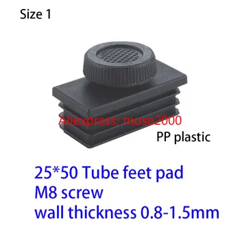 25*50 30*60 mm dikdörtgen boru ayakları üzerinde vida ayarlanabilir ped PP veya ABS plastik sandalye masa ayakları bacak tesviye M8 vida ayarlanabilir