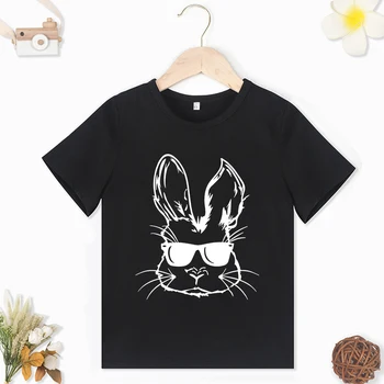 Minimalist Bir Tavşan Baskı Açık Y2K Çocuk T-Shirt Zarif Yaz Kısa Kollu Siyah Dropship Çocuk T Shirt Rahat Rahat