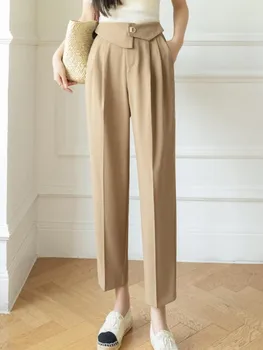 Yüksek Bel kadın Ayak Bileği Uzunluğu harem pantolon 2023 Yeni Bahar Yaz Kadın Zarif Minimalizm Ofis Bayan Şık düz pantolon