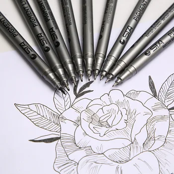 9 Adet / takım Su Geçirmez Sanat İşaretleyiciler Fırça Kalem Ofis Öğrenci Okul Boyama Çizgi Çizim Siyah Ince Kroki Kalemler Sanat Malzemeleri