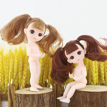 Yeni 1/12 Bjd Bebek 16cm 13 Eklemler Çift At Kuyruğu Kızlar Kısa Saç Çocuk Çıplak Vücut Giyinmek Moda Bebekler Oyuncaklar Kızlar Çocuklar için Hediye