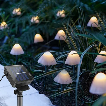 LED mantar peri ışıkları güneş enerjili açık hava bahçe dekorasyonu çelenk IP65 su geçirmez güneş dize ışık peyzaj aydınlatma