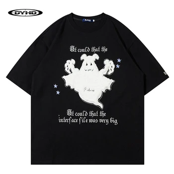 Şeytan Nakış Hip Hop T Shirt Erkek Harajuku Komik Hayalet İblis Yıldızı Mektup Punk Boy Tshirt Moda Gevşek Üst Tee Pamuk