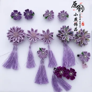 Hanfu Fotoğraf saç aksesuarları Cosplay Mor Püsküller Yan klip El Yapımı Kimono Süsler Japon tarzı Sakura Saç Tokası Yukata