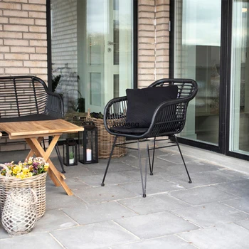 İskandinav katı ahşap yemek sandalyeleri Mutfak Ins Hasır Sandalye Açık Balkon Ferforje Rattan Sandalye Basit El Yapımı Koltuk